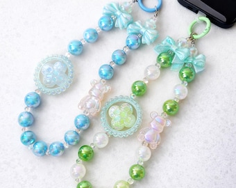 Handmade Beaded Phone Charm Lanyard with Teddy Bear