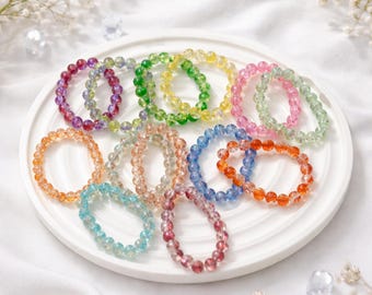 Crackle Acrylic Bead Bracelet – Stretch Crystal String, Lightweight Handmade Jewelry