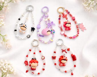AMLLS Beaded Phone Charm with Alloy Beads – Bag & Keychain Strap(7-8 inches)