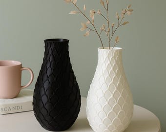 3D Printed Fishscale Vase – Nordic Minimalist Home Decor, Handmade in Canada