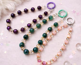 Starry Glitter Beaded Phone Charm Wrist Strap – Macaron Clasp