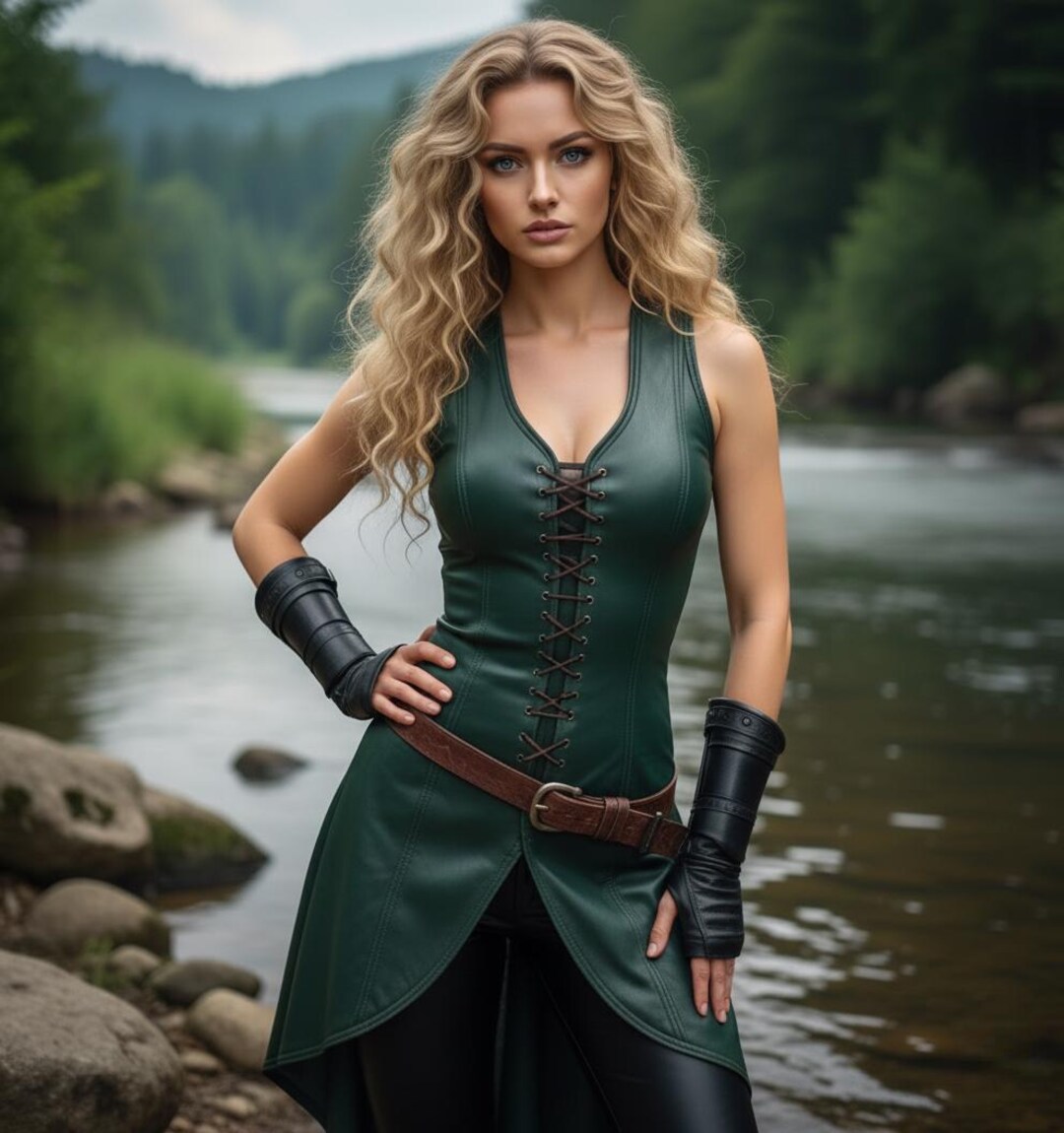 Green Leather Ranger Bodice Costume | Medieval Elven Tunic Set ...