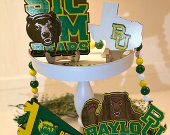 BAYLOR UNIVERSITY Bears Tiered Tray Decor Signs Beads Pennant Graduation Texas