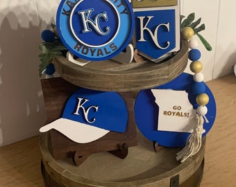 Kansas City Royals Tiered Tray Decor Baseball Farmhouse Rustic Beads Signs