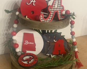 University of Alabama Football Tiered Tray Decor Roll Tide Bead Garland Farmhouse Rustic