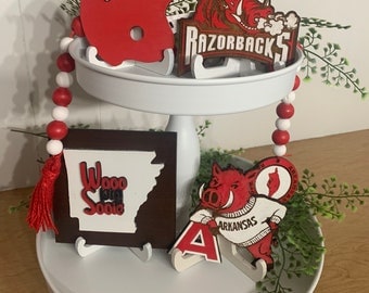 University of Arkansas Tiered Tray Decor for Football Woo Pig Sooie