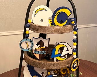 LOS ANGELES Chargers & Rams Football Tiered Tray Decor Signs LA