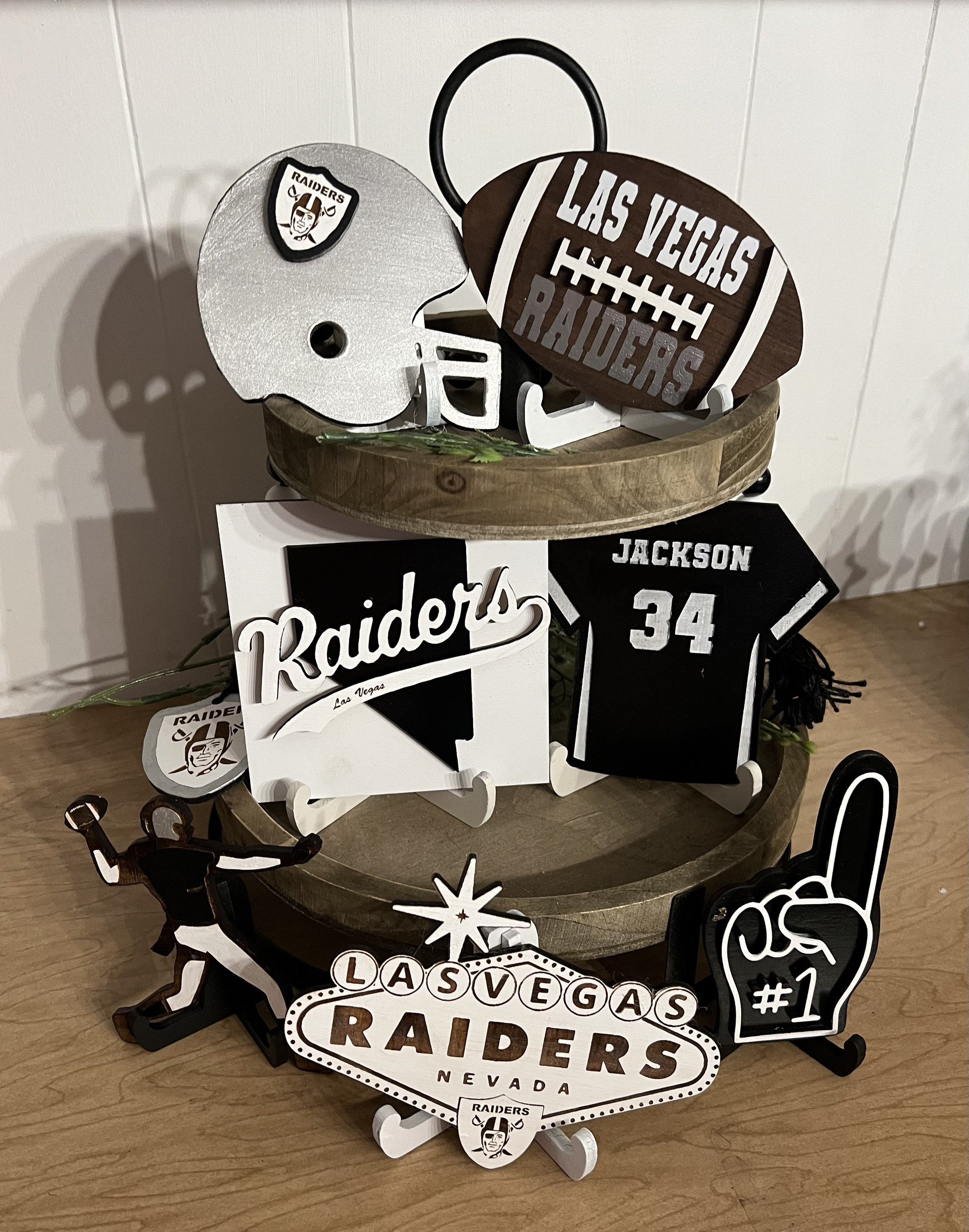 Las Vegas Raiders Tiered Tray Decor for Football Large 8 Piece 