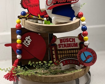 ST LOUIS CARDINALS Tiered Tray Decor Baseball Signs Farmhouse Rustic