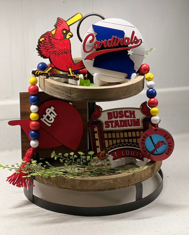 ST LOUIS CARDINALS Tiered Tray Decor Baseball Signs Farmhouse Rustic Bundle