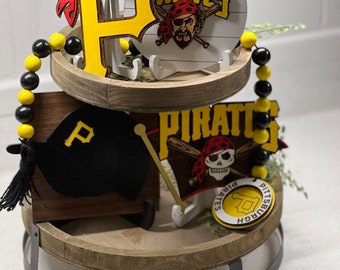 PITSBURG PIRATES Farmhouse Tiered Tray Decor Baseball Signs Bead Garland Rustic