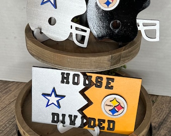 CUSTOM HOUSE DIVIDED Tiered Tray Decor any Football Team Signs Personalize
