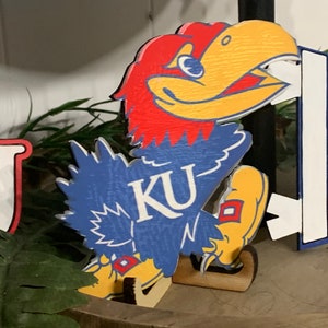 KANSAS UNIVERSITY KU Tiered Tray Decor Football Jayhawk Rustic Signs Jayhawk