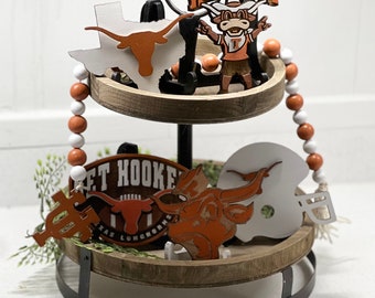 TEXAS LONGHORNS Football Tiered Tray Decor Signs Rustic Beads UT