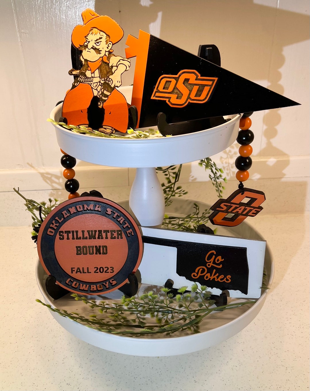 OKLAHOMA STATE University Graduation Tiered Tray Decor OSU Helmet