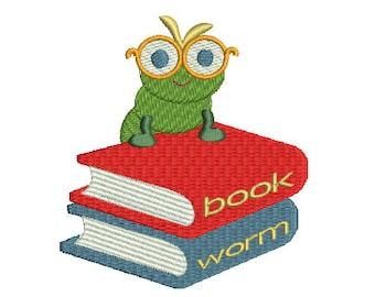 Bookworm Machine Embroidery Design, Bookworm Design, Bookworm Embroidery, Book Machine Embroidery, Books Embroidery Desing
