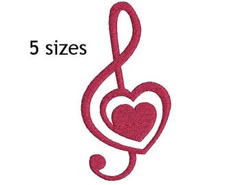 Heart Treble Clef Machine Embroidery Design. Treble Clef Heart Machine Embroidery Design, Music Design, Music Note, Music Embroidery Design