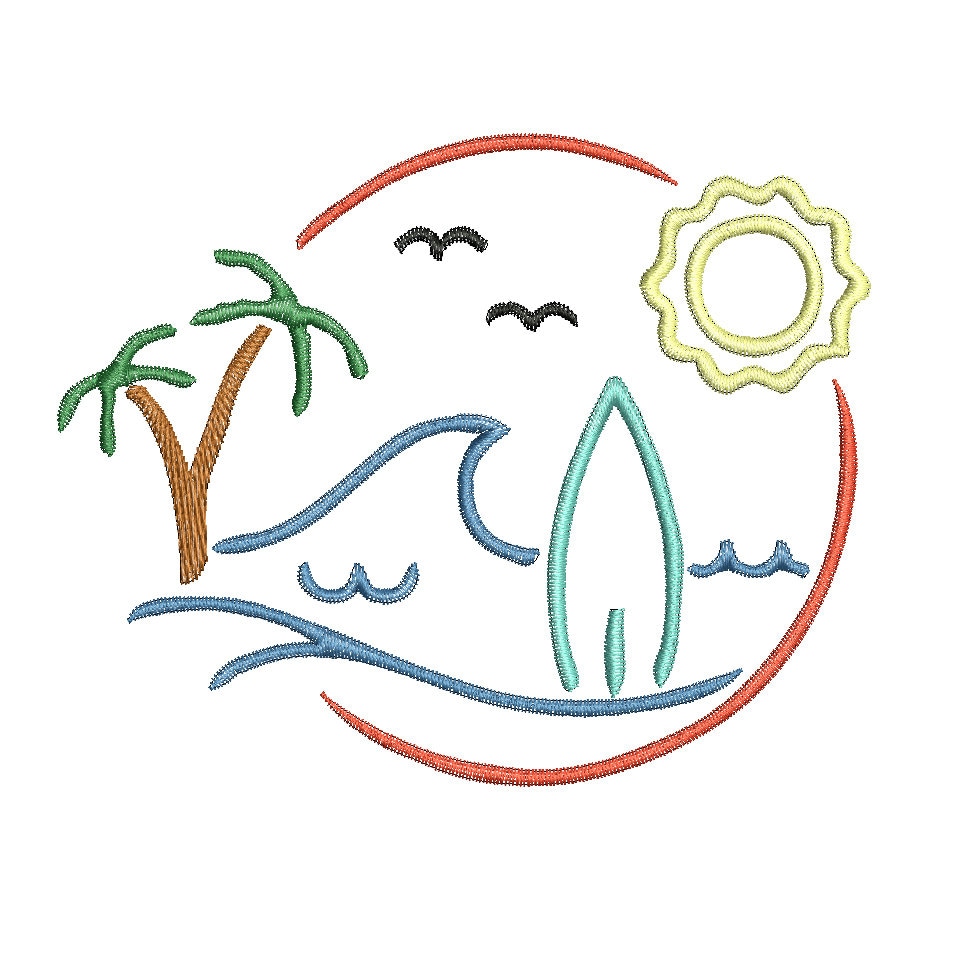 Ocean Scene Machine Embroidery Design, Surfing Embroidery Design, Ocean Embroidery Design, Beach Embroidery Design, Tropical Design, Ocean
