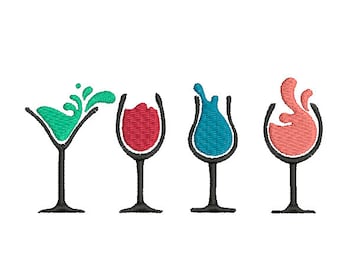 Wine, Cocktail, Drinks Machine Embroidery Design, Wine Glass Design, Cocktail Embroidery, Alcohol Design, Wine Glass, Cocktail Drink Design