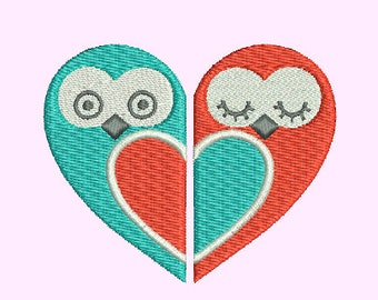 Owl Heart Machine Embroidery Design, Owls Machine Embroidery, Heart Embroidery, Birds in Heart Shape Machine Embroidery Design, Bird Design