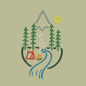 Outdoor Scene Machine Embroidery Design, Camping Embroidery Design, Outdoor, Mountains Design, Camping, Adventure, Mountains Embroidery