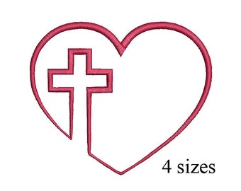 Cross in Heart Machine Embroidery Design, Christian Cross Design, Cross Heart Embroidery Design, Cross and Heart Machine Embroidery Design
