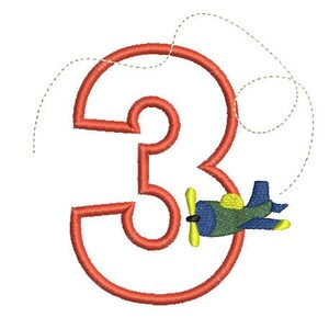 Airplane Applique numbers 1, 2 and 3 Machine Embroidery Design, Airplane Embroidery, Airplane Applique, Birthday Embroidery, Birthday Design image 3