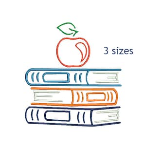 Books and Apple Machine Embroidery Design, Books Design, Teacher, Library Embroidery, School Design, Reading, Book Design, Read Books