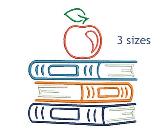 Books and Apple Machine Embroidery Design, Books Design, Teacher, Library Embroidery, School Design, Reading, Book Design, Read Books