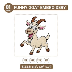 Funny Goat Embroidery Design: Cute Farm Animal Cute Goat Animal Crazy Goat Animal Files Machine Embroidery 3 Sizes, Instant Download