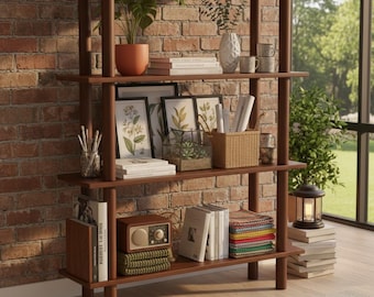 Handmade Wooden Shelving Unit-Handcrafted Birch Plywood Low Bookcase: Modern Shelving Unit-Minimalist Bookcase