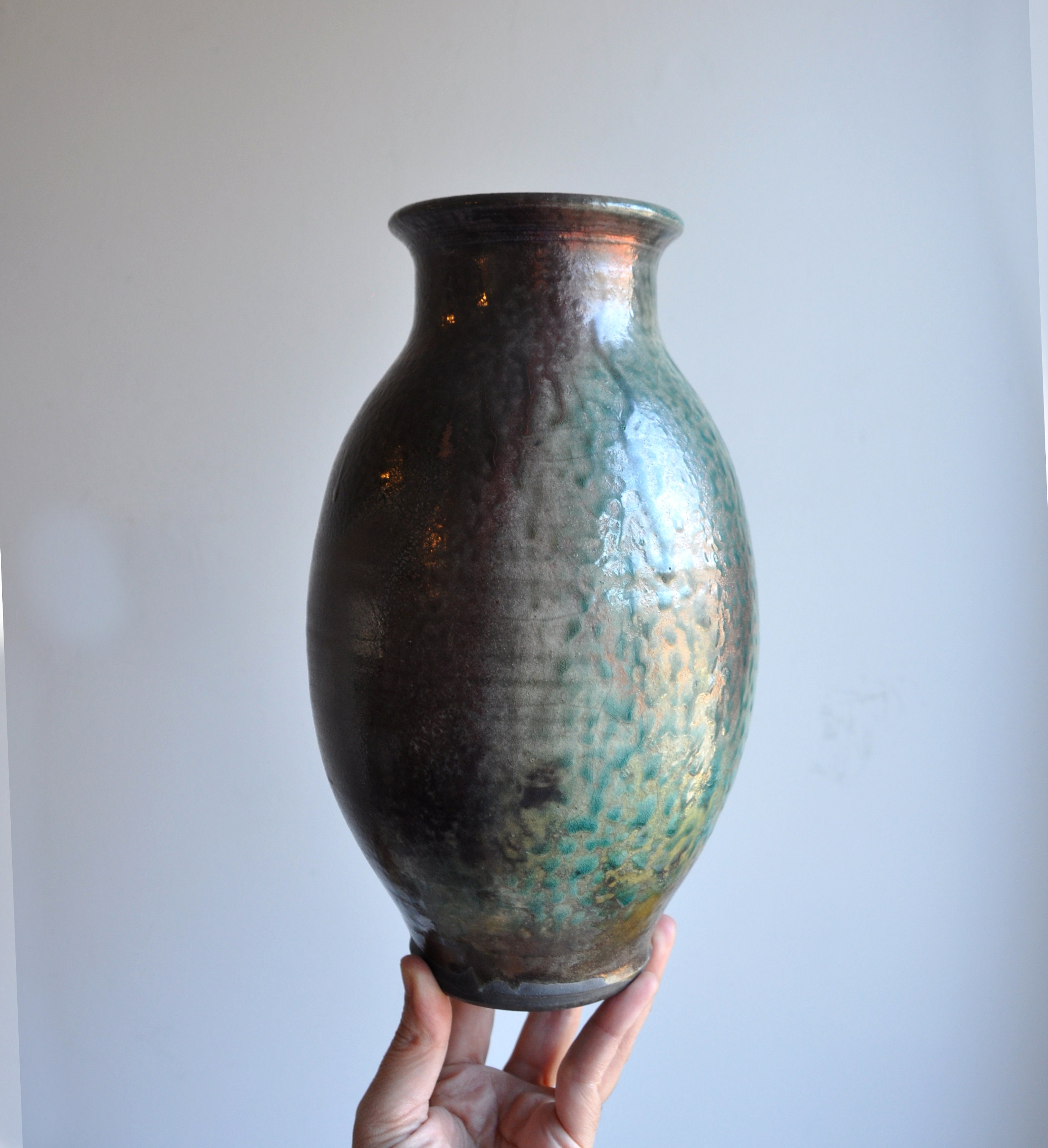Raku Studio Art Pottery Vase 10 Signed Etsy