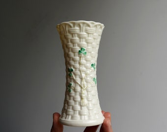 Irish Belleek Shamrock Vase 5 1/2" Made in Ireland