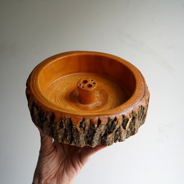 Vintage Rustic Smoky Mountains Wood Log Nut Bowl
