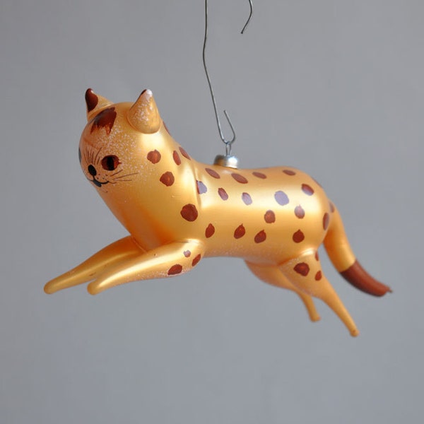 Blown Glass Spotted Cat Ornament - Italy