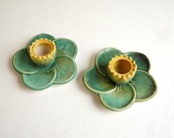 Weller Pottery Pair (2) Lily Pad Candle Holders