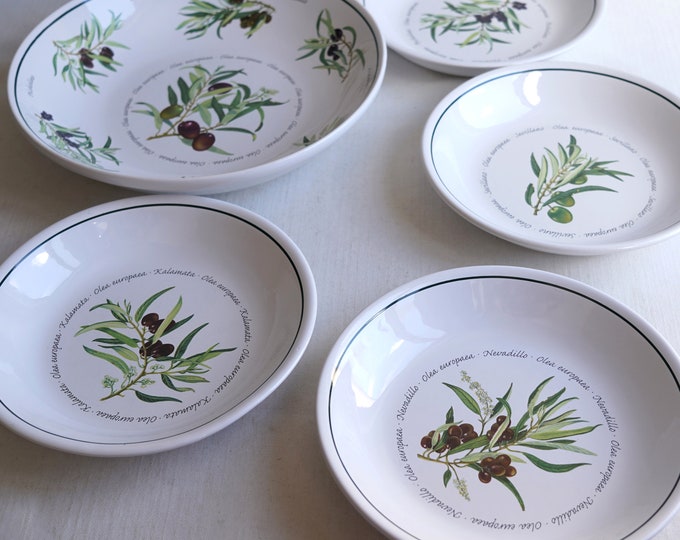 Vintage Williams Sonoma olea Europaea Serving Bowl & 4 Pasta Bowls Made
