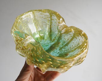 Barovier & Toso Cordonato d’Oro Bullicante Murano Venini Glass Ashtray