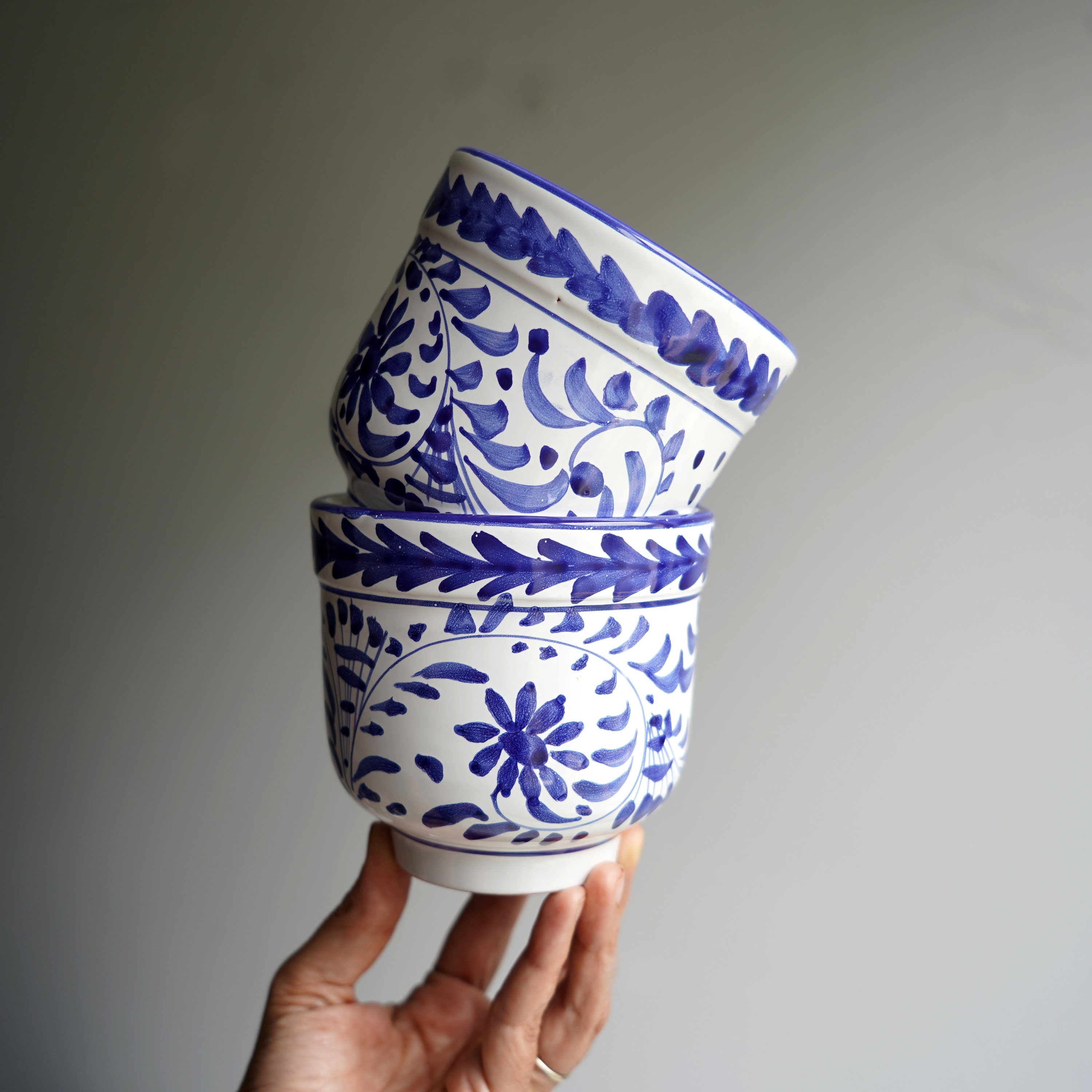 Vintage Italian Handpainted Octagonal Cache Pot