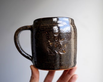 CHOICE: Embossed Ash Glaze Studio Pottery Stoneware Mug Hand thrown