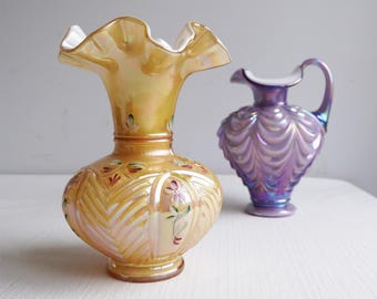 CHOICE: Fenton Glass Vase 8" Handpainted Gold Overlay