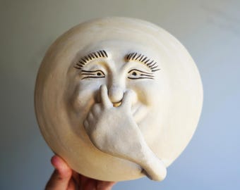 1970s T.D. Hartman Ceramic 3D Stinky Face Bathroom Decor by Teryl Deans Hartman