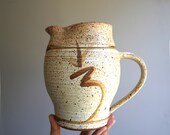 signed Rustic Farmhouse Stoneware Pottery Pitcher 3 Pint