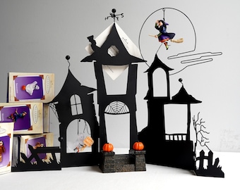 HALLOWEEN SOUND Hallmark 1300 Old Wood Road Haunted House & 9 Ornaments Keepsake