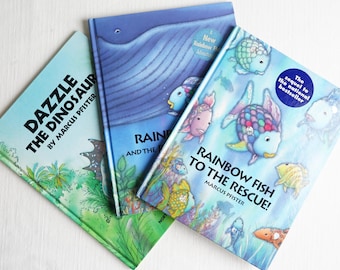 Set (3) Rainbow Fish + Dazzle The Dinosaur by Marcus Pfister - Hardcover Books