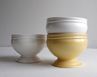 Set (3) Williams-Sonoma Pedestal Soup Provençal Footed Yellow + White Bowls