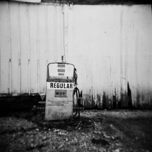 Vintage Gasoline Pump Photo Print, "Just a Regular Guy". Film Photography Wall Art, Black and White.