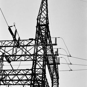 Geometric Power Tower, Photo Print, "I've Got a Line On You". Film Photography Wall Art, Black and White.