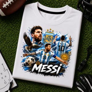 Messi PNG Football T-Shirt Design, Argentina Soccer World Cup Clip Art, Lionel Messi Sublimation File, GOAT Png, World cup shirt design PNG