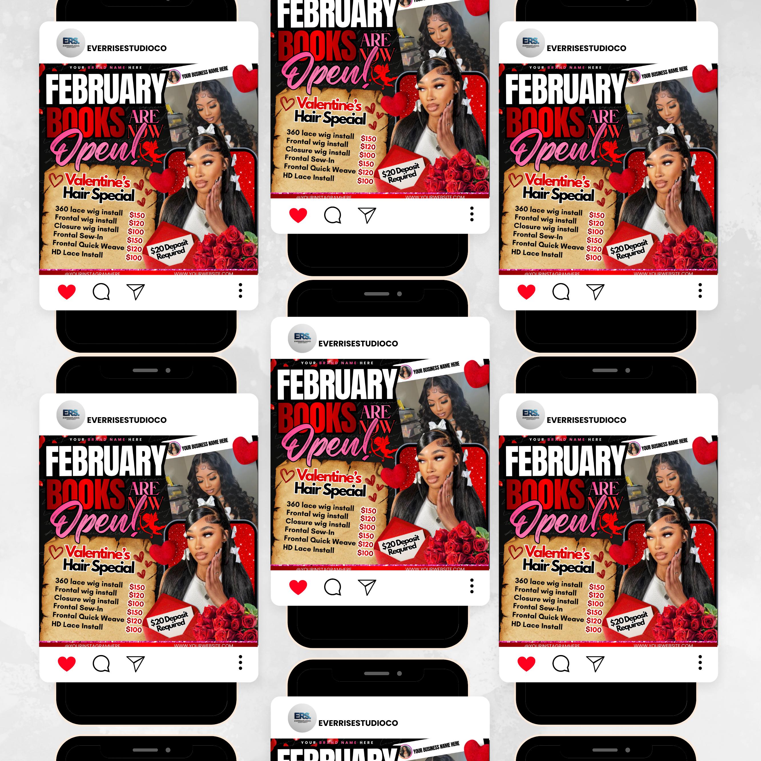February Booking Flyer, Valentines Day Booking Flyer, February Booking ...